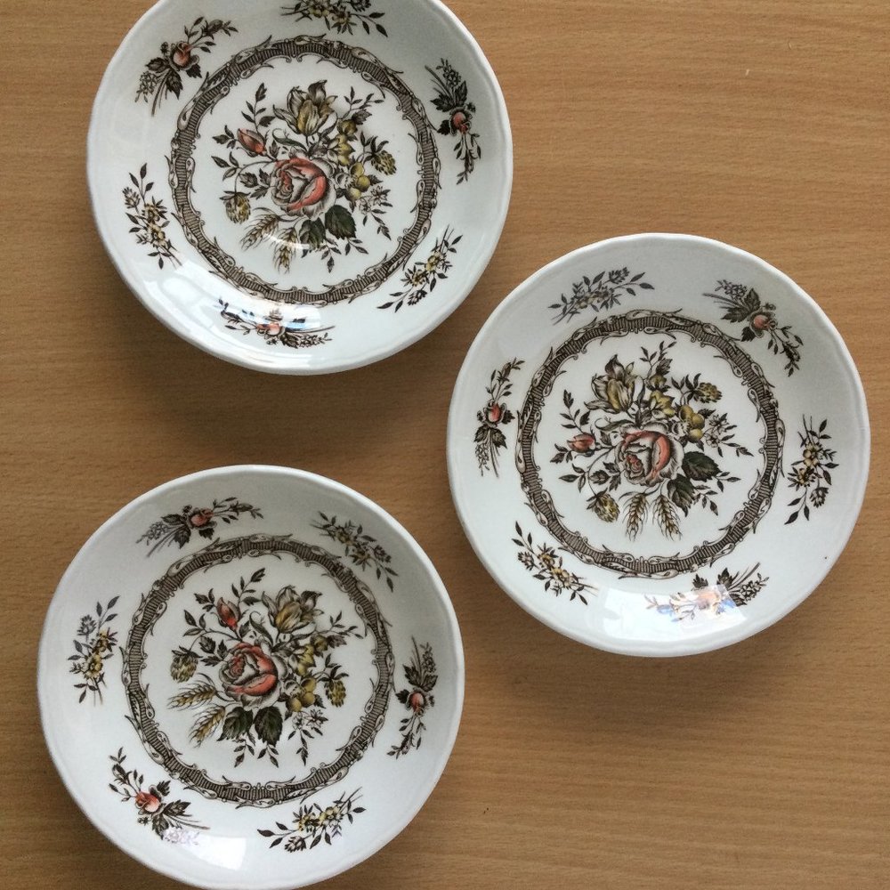 Set of three Wood and Sons Rosedale England 5 3/4" ceramic plates brown floral
